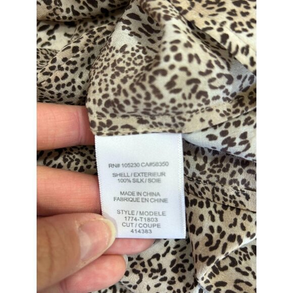 Joie Blouse Top Button Front Long Sleeve Leopard Animal Print Silk Biege Sz XS - Picture 8 of 9